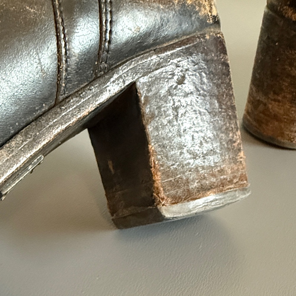 Frye Distressed Black Leather Mid Calf Boots with Buckle Detail - Picture 11 of 16